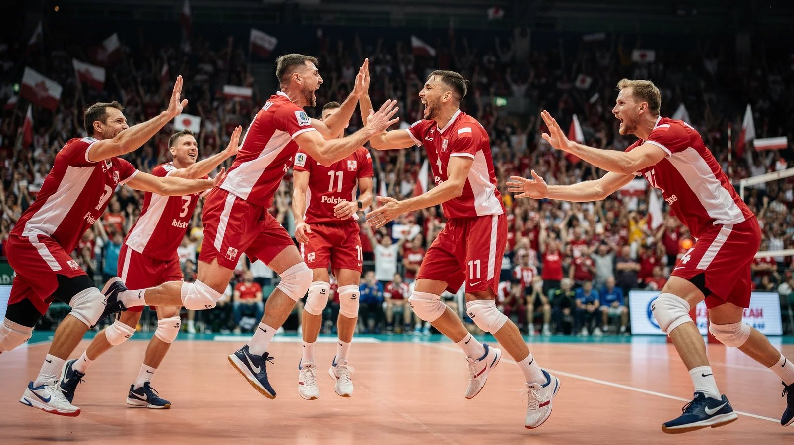 Équipe polonaise de volley-ball célébrant un point
