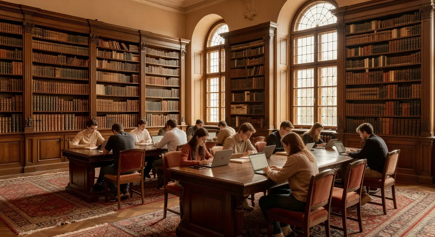 Bibliotheque universitaire polonaise avec etudiants etudiant la culture slave