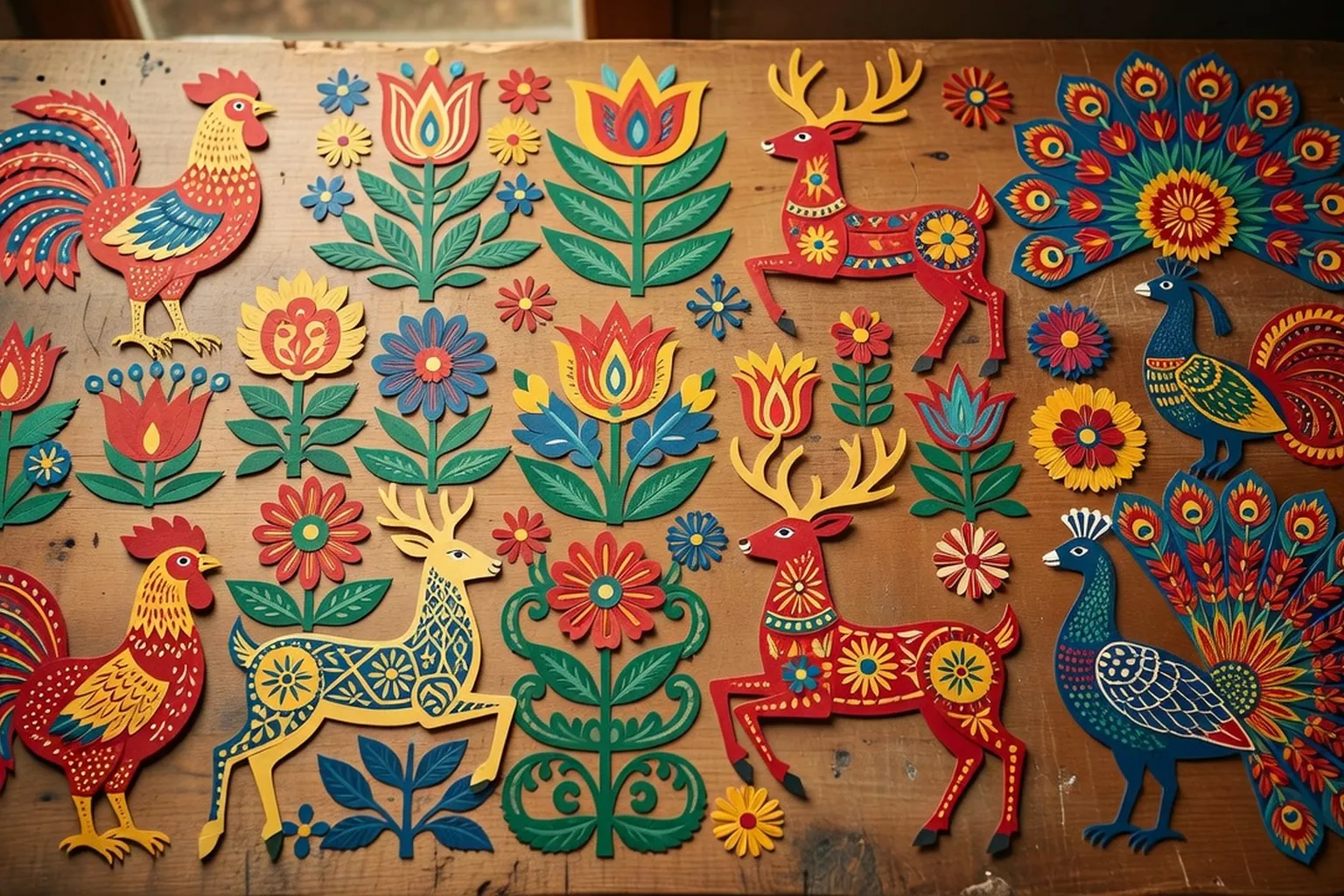 Wycinanki polonais : papier découpé coloré aux motifs floraux folk