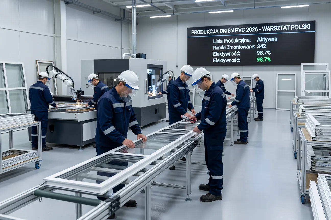 Atelier de fabrication de fenêtres PVC polonaises avec ouvriers qualifiés et machines modernes 2026