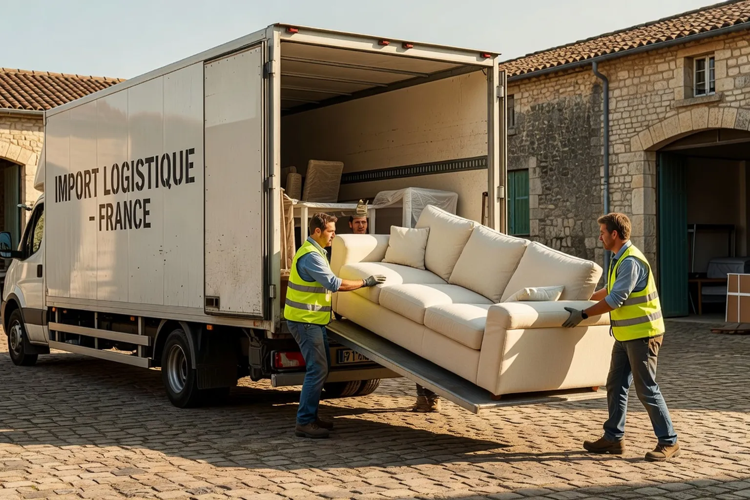 Camion de livraison de meubles polonais arrivant en France
