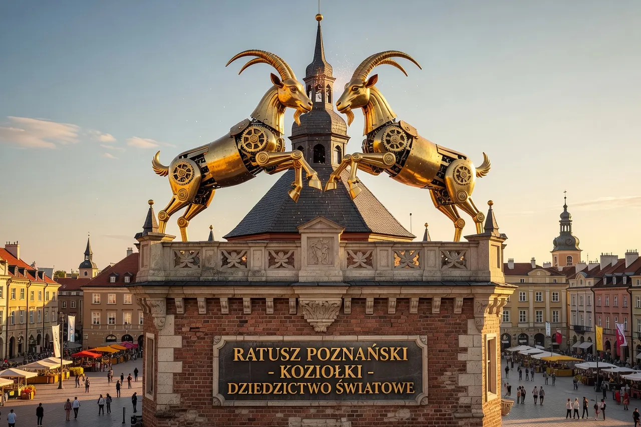Les chèvres mécaniques dorées du beffroi de Poznań, symbole iconique de la Stary Rynek