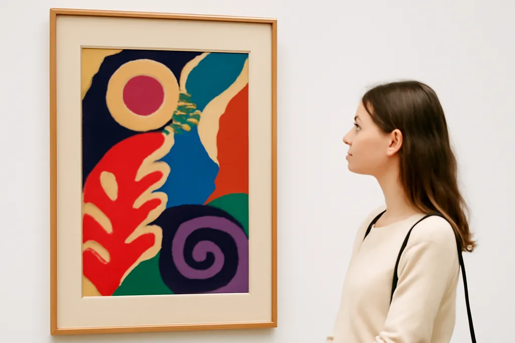 Jeune femme feuilletant un livre d'art consacré aux affiches polonaises vintage dans une bibliothèque lumineuse