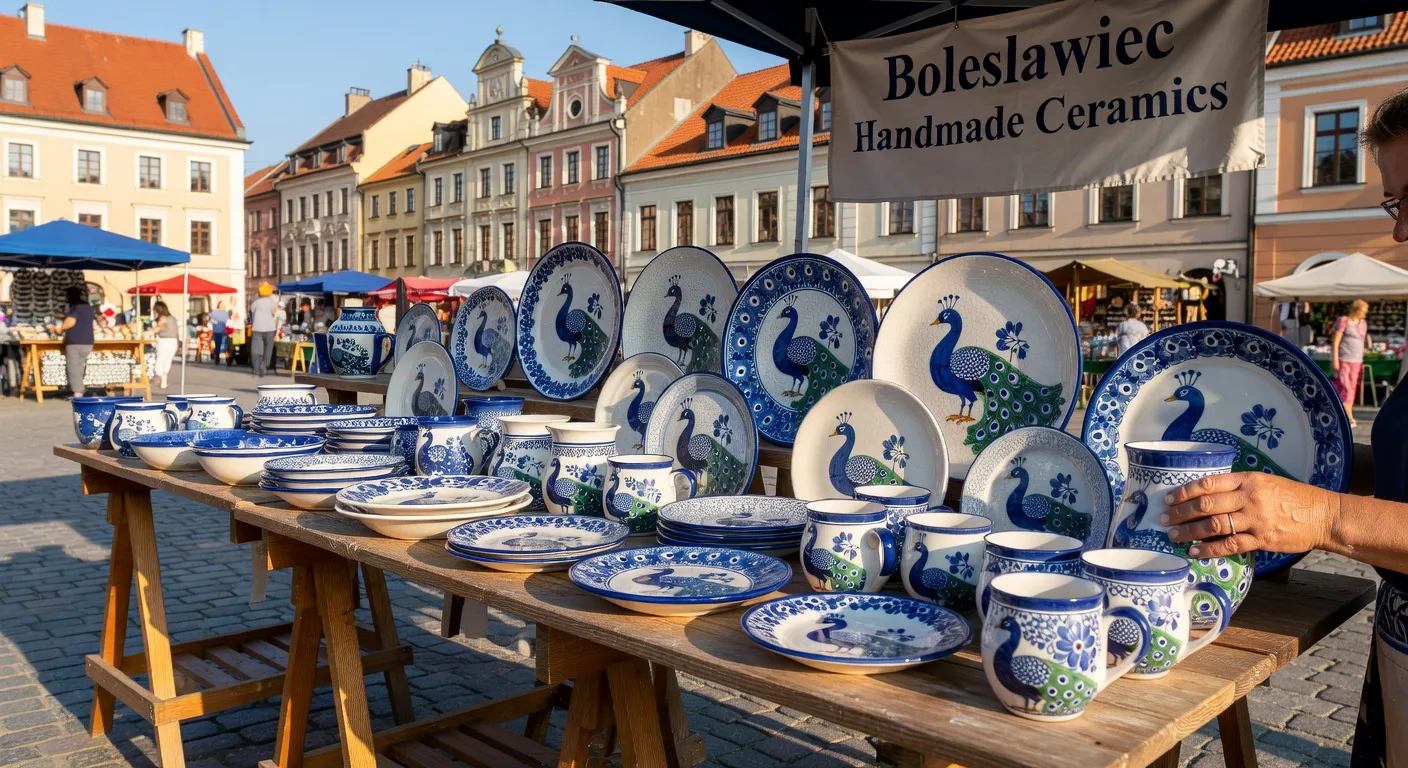Etalage marche Boleslawiec poteries polonaises diversite motifs