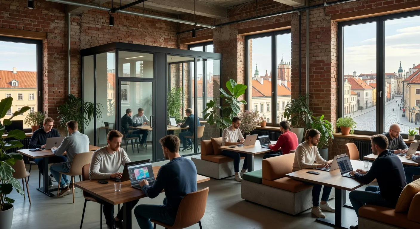 Cracovie ancien quartier reconverti en hub tech polonais avec entreprises modernes