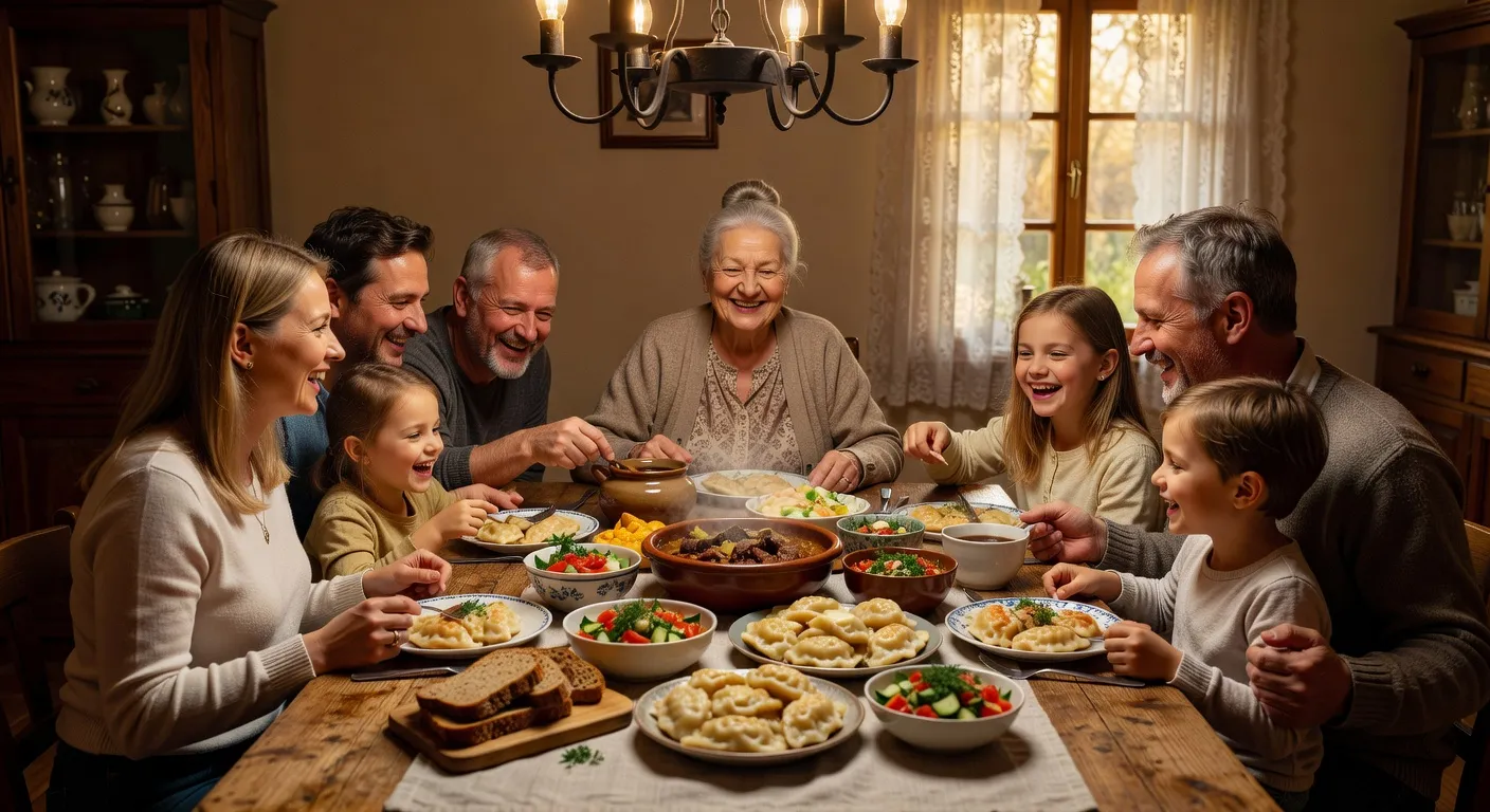 Famille polonaise repas dimanche autour table générations