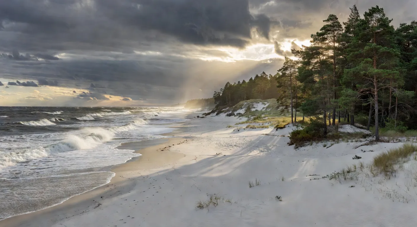 Plages sauvages de la peninsule de Hel avec pins et dunes baltiques