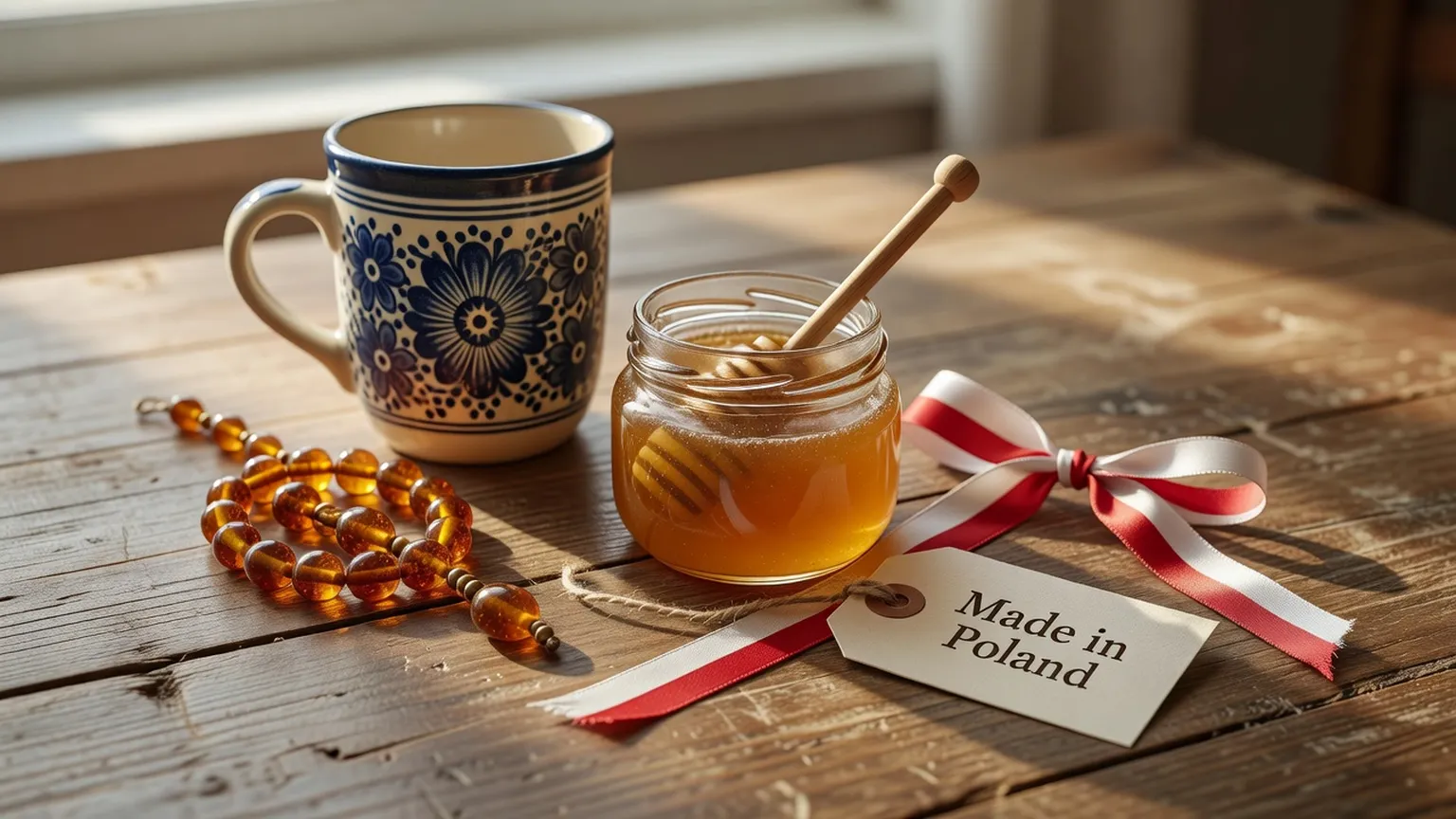 Étiquette produit avec marquage Made in Poland gros plan sur emballage artisanal