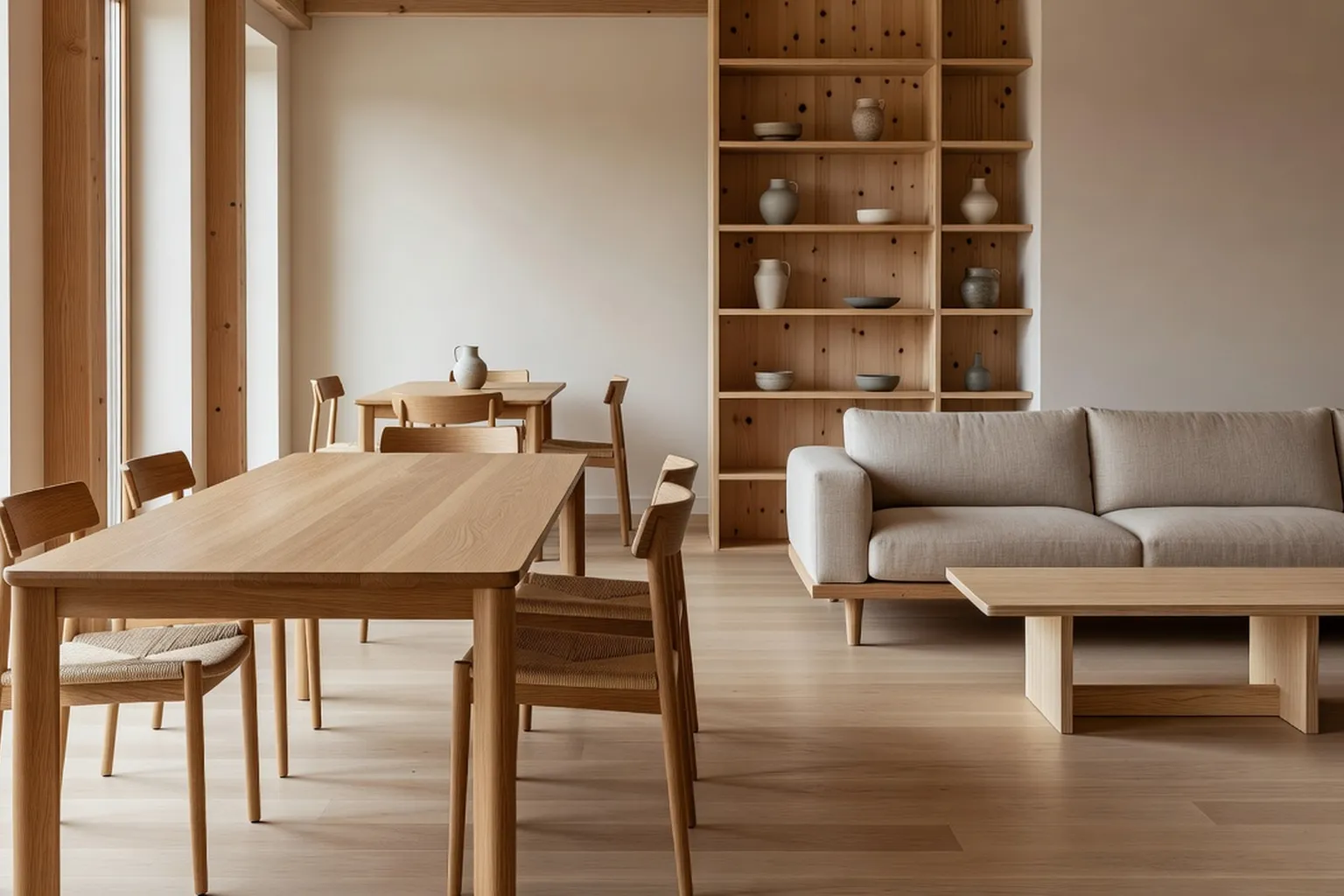Showroom de meubles design polonais en bois massif, esthétique scandinavo-polonaise épurée