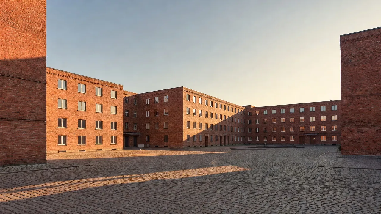 Cité ouvrière en brique rouge de Nikiszowiec à Katowice avec ses cours intérieures