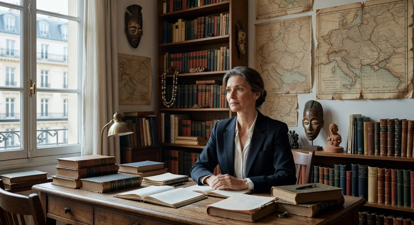 Portrait éditorial d'une anthropologue spécialiste de la culture polonaise dans son bureau parisien
