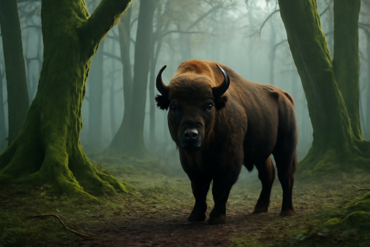 Forêt primaire de Białowieża avec un bison européen dans son habitat naturel