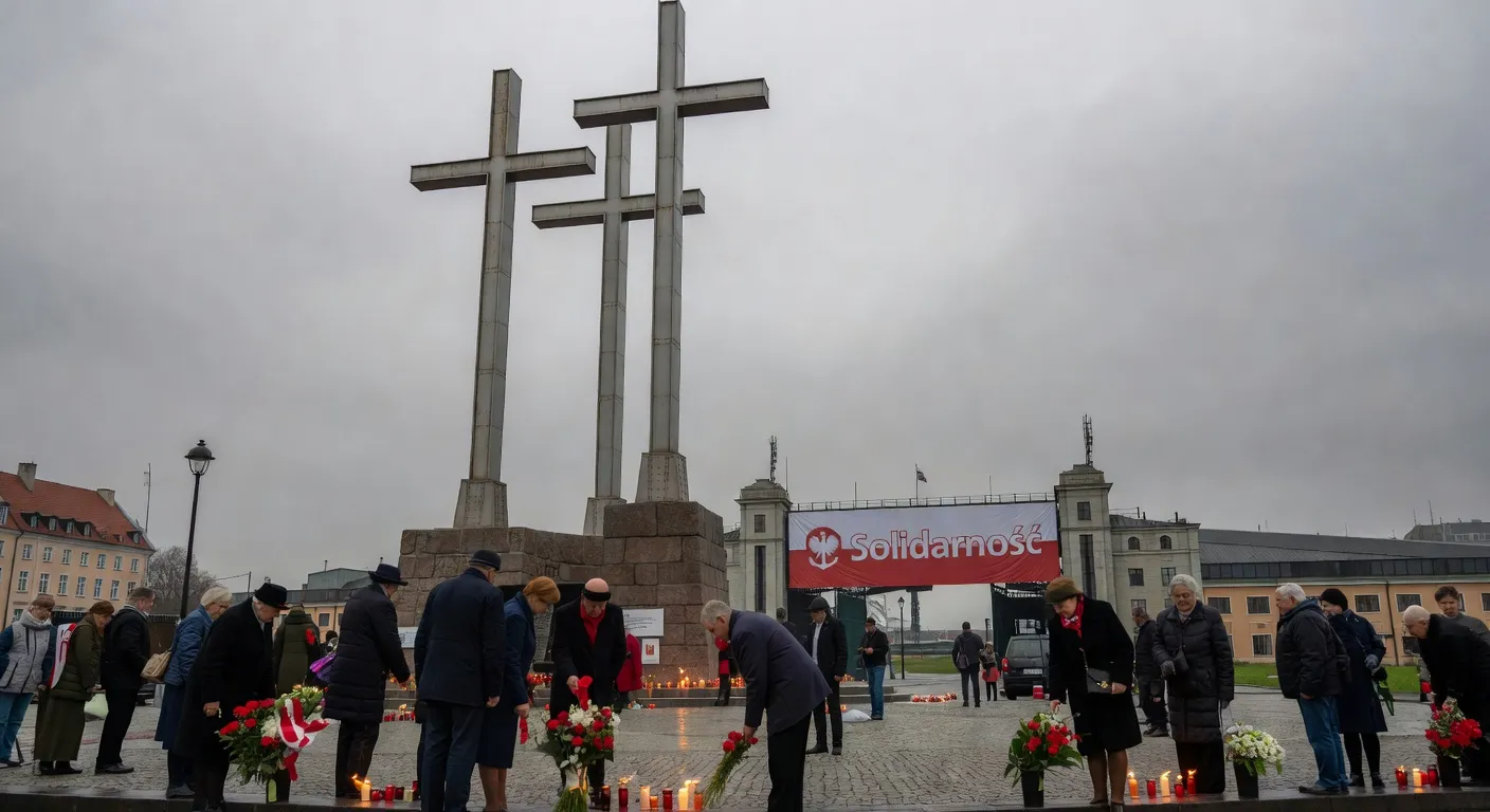 Manifestation pacifique commemoration Solidarnosc Gdansk chantiers navals