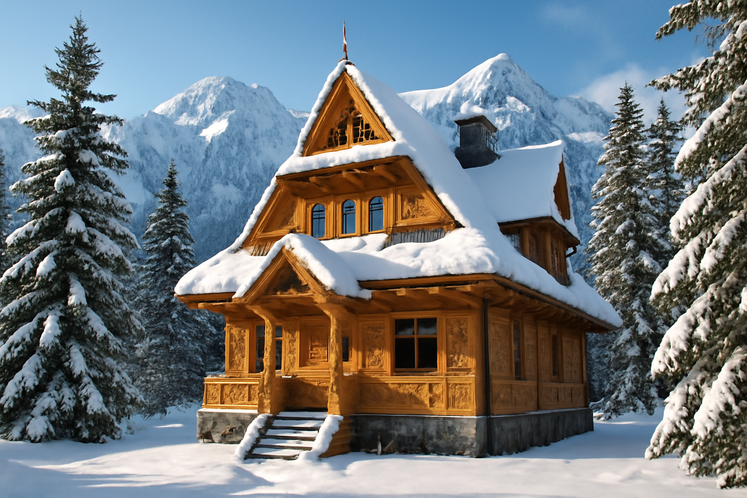 Chalet traditionnel en bois de style Zakopane dans les monts Tatras polonais
