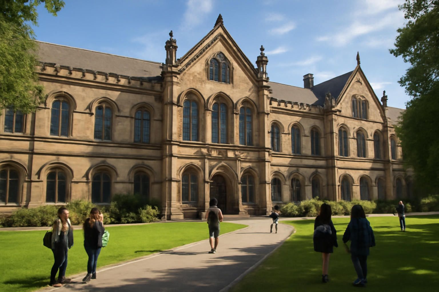 Campus universitaire moderne en Pologne avec des étudiants internationaux
