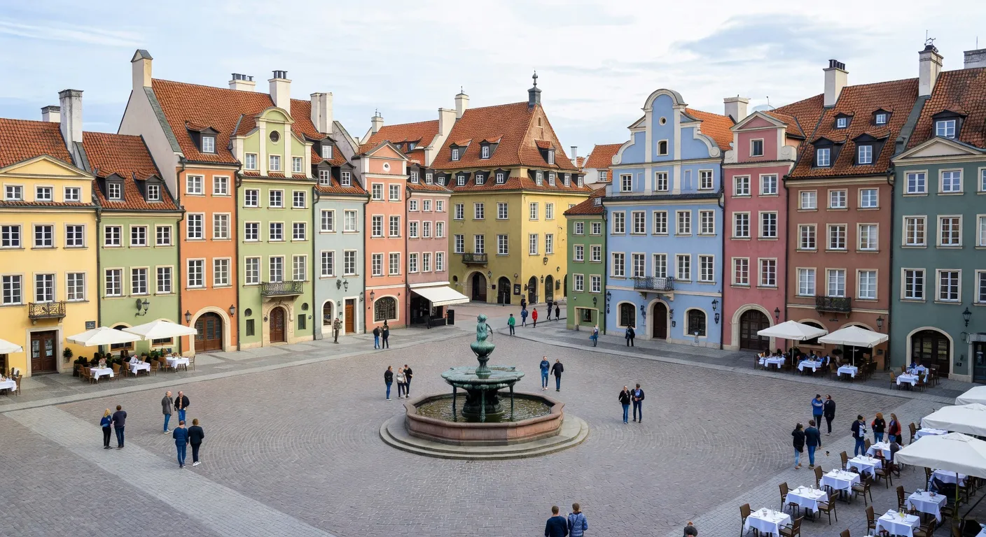 Vieille ville Stare Miasto Varsovie Rynek place du marche avec fontaine sirene