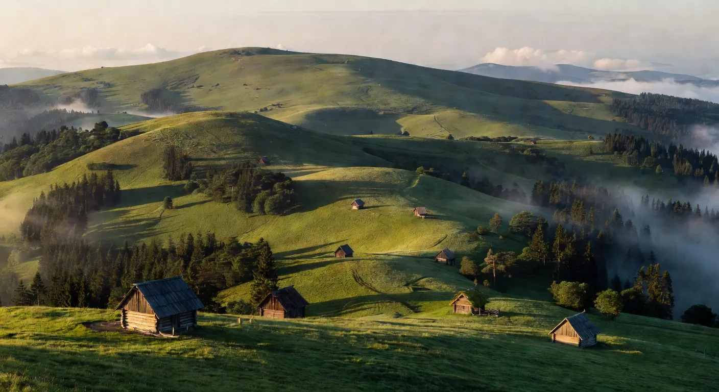 Paysage Bieszczady Carpates polonaises atmosphère sauvage fantasy